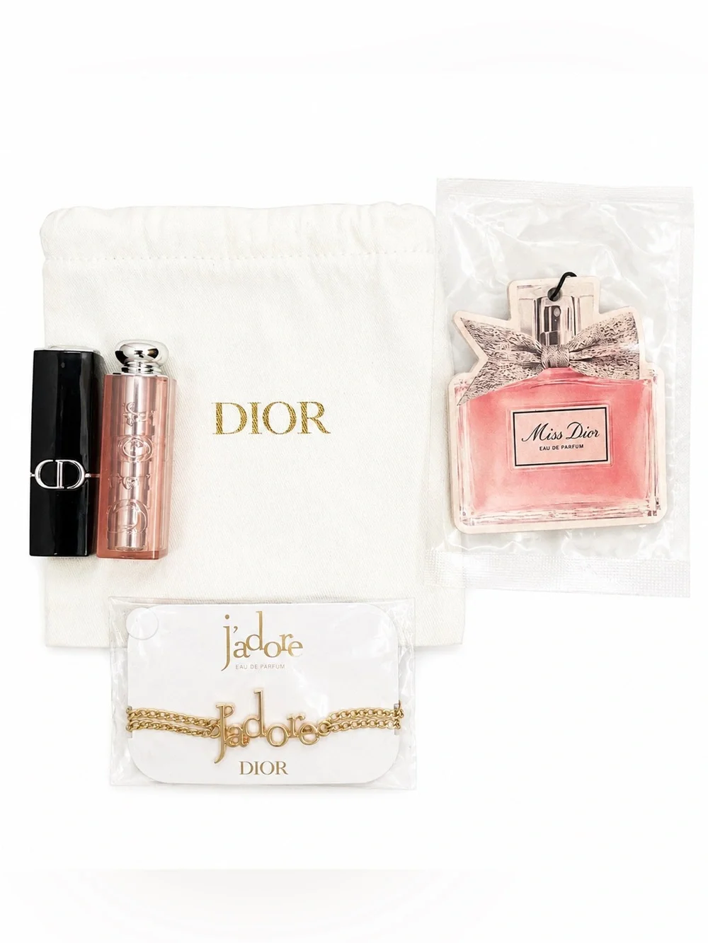 NWT Dior Beauty Bundle Mini Lipstick, Lip Glow, Pouch & Bracelet